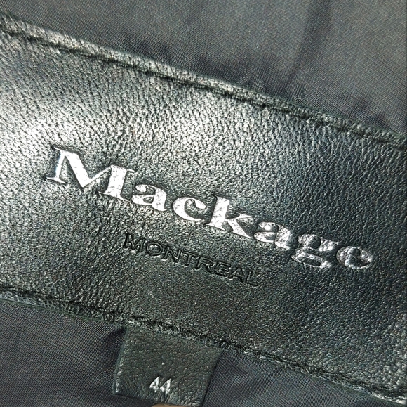 Mackage Men's Blue Down Leather Asiatic Racoon Fur Coat - Picture 13 of 16